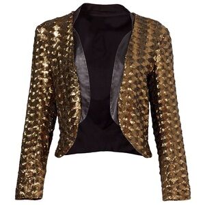 Hunter Bell Gold Sequin Cropped Jacket